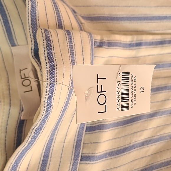 NWT Loft Peyton Trousers, Size 12 In Blue And White Stripe, Linen Blend - Picture 6 of 10